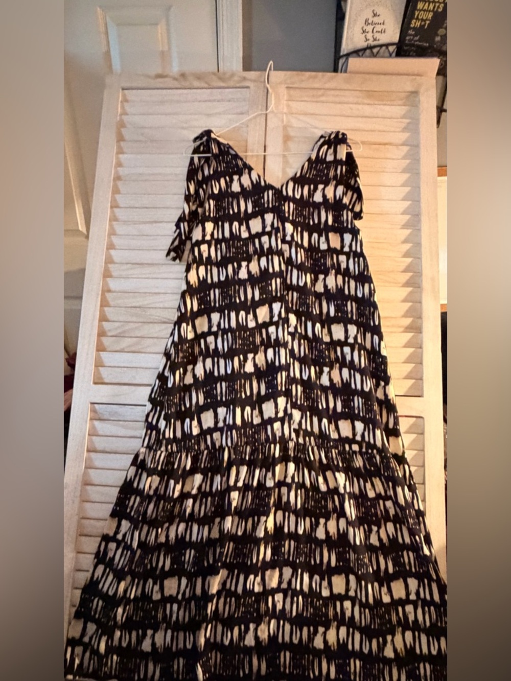 Banana Republic Black & Cream Tie-Shoulder V-Neck Maxi Dress sleeveless - Picture 3 of 7